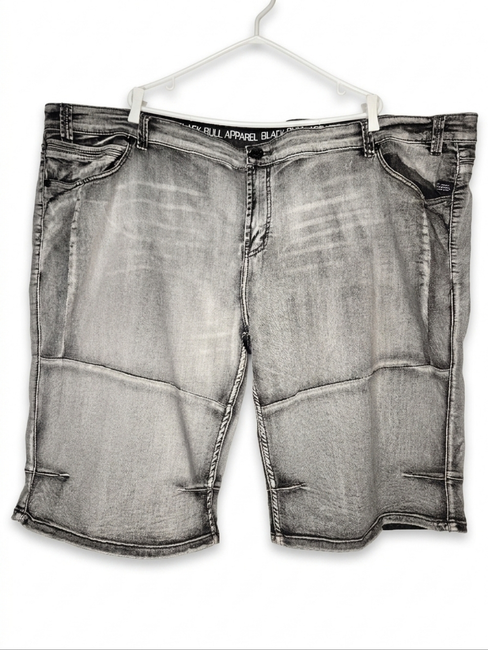 Black Bull Apparel Elliott Grey Acid Wash Denim Shorts Moto Style Seams
